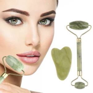 Facial Jade Massage Roller Set Guasha Board Double Heads Jade Roller for Face Natural Stone Massage Slimming Board Beauty Neck