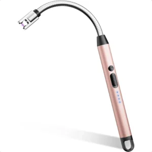 Electric Candle Lighter Safty Lock USB TypeC Port Rechargeable Lighter Windproof Flamel Led Display for Home Kitchen Rose Gold