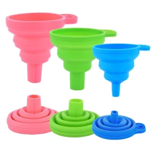 Kitchen Silicone Collapsible Funnel Set of Foldable-Cooking-Food-Grade for Filling Bottles Perfume Capsules Fry Oil Filter