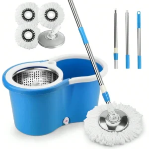 Spin Mop Bucket Set with Soap Dispenser 360°Rotating 2 Microfiber Heads 61" Adjustable Stainless Steel Handle 20QT Floor Cleaner