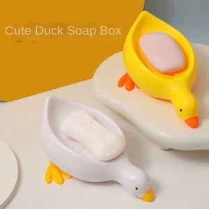 White Duck-Shaped Soap Rack, Plastic Material, Suitable for Kitchen and Bathroom Countertop Storage Box, Non-Slip Drain Soap Dish Container Bathroom Accessories
