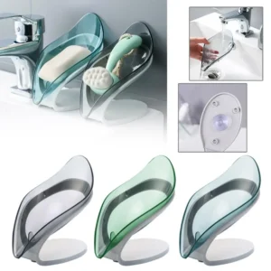 Suction Cup Soap Dish Box for Bathroom Shower Soap Holder with Drain Portable Leaf Shape Toilet Laundry Soap Rack Tray for Basin