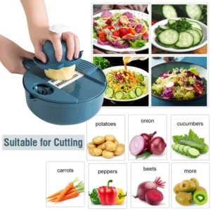 Multifunctional 9 in 1 Vegetable Chopper,, Kitchen Vegetable Slicer Cutter with Container, Carrot and Garlic Chopper with Peel