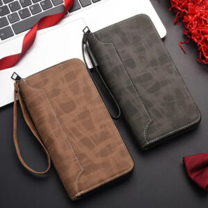 Men's Long Zippered Leather Wallet Multi-Functional Large Capacity Card Holder Hand Purse
