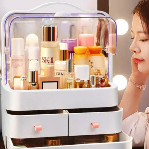Mylecart Makeup Organizer, Waterproof&Dustproof Cosmetic Organizer Box with Lid Fully Open Makeup Display Boxes, Skincare Organizers Makeup Caddy Holder for Bathroom, Dresser, Countertop Bedroom